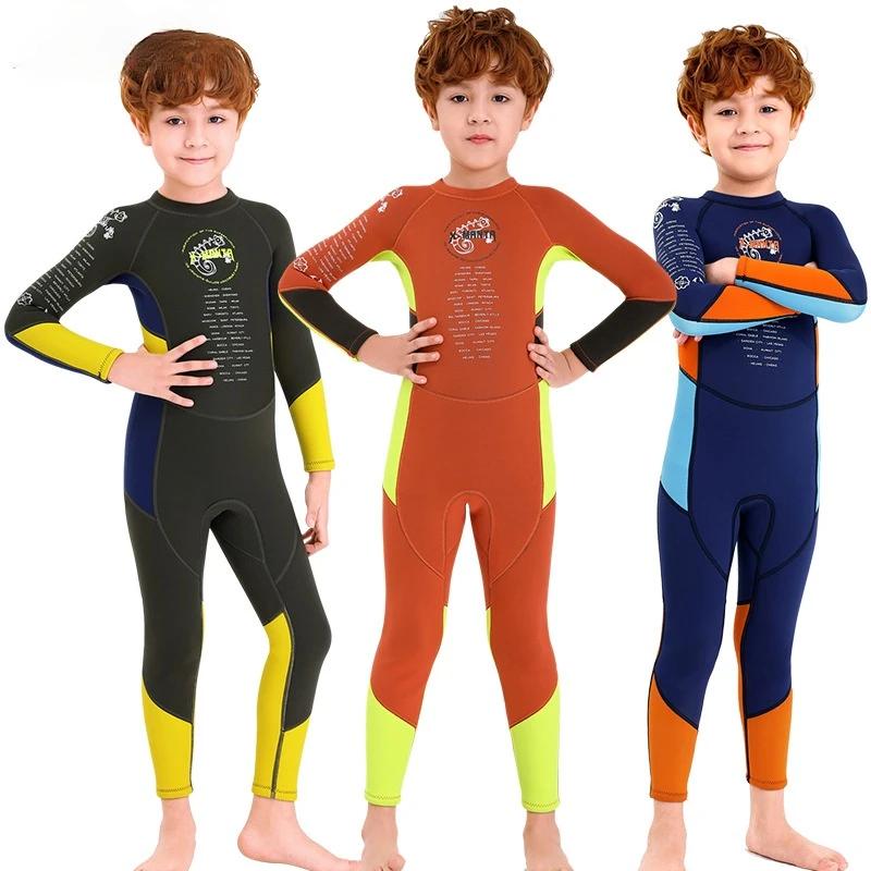 Kids Wetsuit 2.5mm Neoprene Back Zip Long Sleeve Wetsuit Full Body One Piece Wet Suit for Girls Boys Child Youth